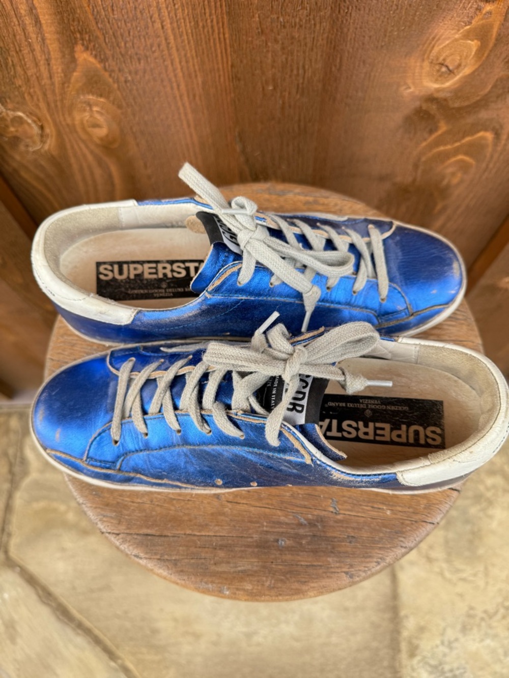✨ Authentic GGDB Super-Star Metallic Blue Leather Sneakers - Picture 4 of 6